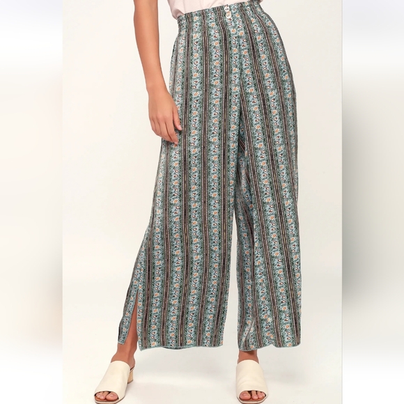 Free People Take Your Tie Off Printed Wide-Leg Pants Size Large - Picture 2 of 4